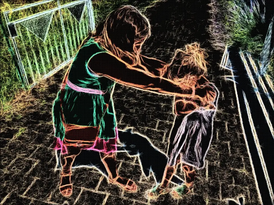 Foto zur Geschichte, mit Leuchtkonturen verfremdet