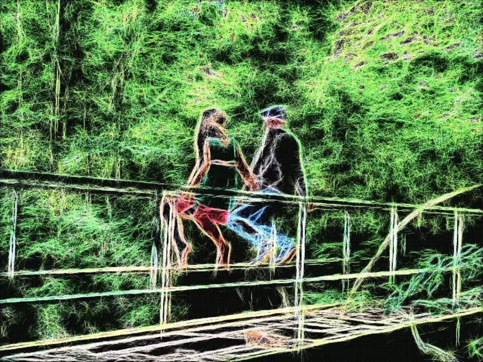 Foto zur Geschichte, mit Leuchtkonturen verfremdet