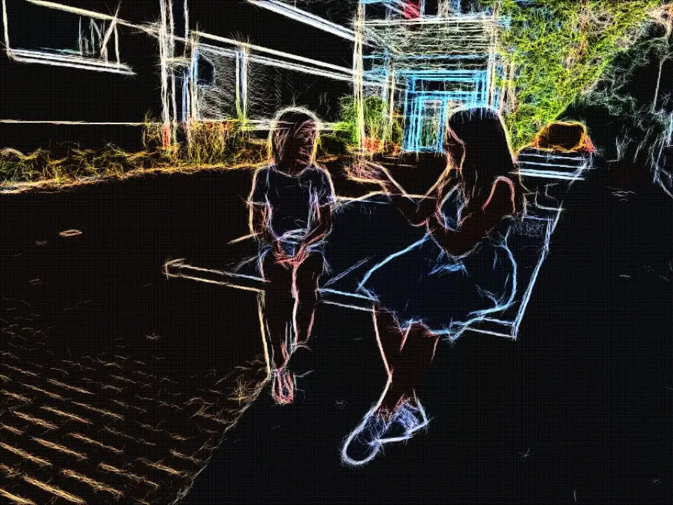 Foto zur Geschichte, mit Leuchtkonturen verfremdet
