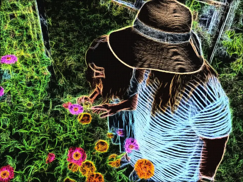 Foto zur Geschichte, mit Leuchtkonturen verfremdet